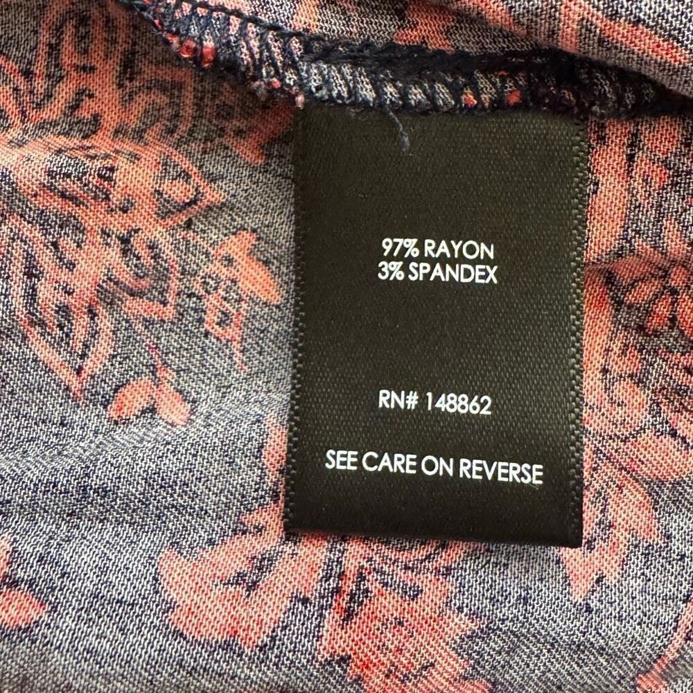 Torrid Midi Challis Shirt Dress Navy w/ Red Floral Sleeves V-neck Size 1 = 1X - Picture 4 of 5